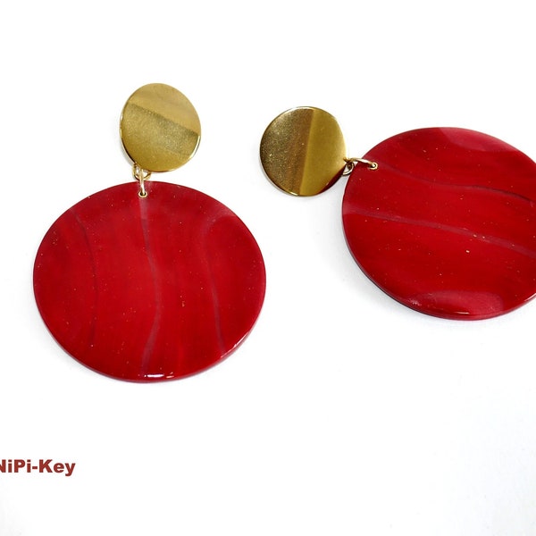 Ohrringe große rote tolle Scheibe  MIRACLERED Ohrstecker aus Polymer Clay