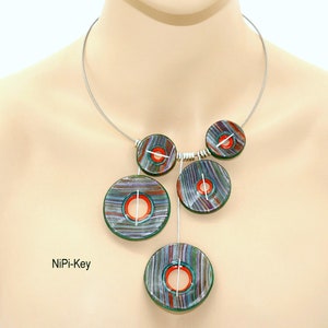 Unusual short colorful necklace, choker with earring set colorful silver handmade unique COLORFUL CIRCLES made of polymer clay extravagant set
