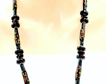 Chain luminous necklace medium length black gold colorful timeless beautiful handmade unique polymer clay OFFICETIME