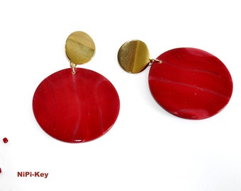 Earrings large red great disc MIRACLERED earrings made of polymer clay