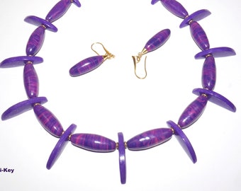 Jewelryset LILAMARMOR,short necklace,gift,long earring,purple,light,Polymer Clay,golden,