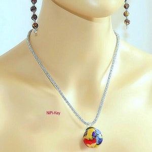 Necklace earrings half-length chain colorful silver plus earrings ear studs handmade unique COLORFUL HARLEKIN made of polymer clay, Fimo