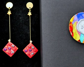 Earrings long glittering stud earrings red gold colorful LITTLEHEART with tiny Swarovski stones