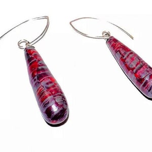 Earrings dark red silver iridescent long hanging earrings unique handmade ALLDAYS made of polymer clay, polymer clay image 1