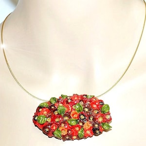 Necklace glittering short necklace choker collar flowery colorful gold Swarovski stones handmade unique BOUQUET polymer clay, Fimo