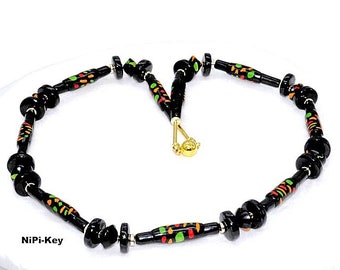 Chain luminous necklace medium length black gold colorful timeless beautiful handmade unique polymer clay OFFICETIME