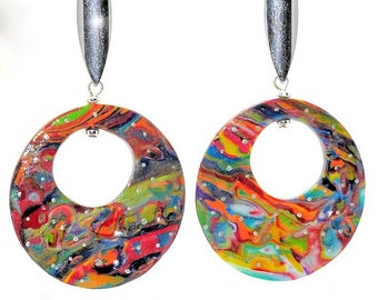 Large earrings, brightly colored hanging earrings LIGHT made of polymer clay