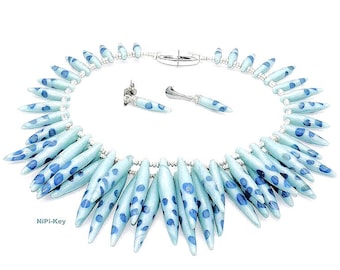 Kette unglaublich schöne doppelreihige kurze Halskette Collierkette Statementkette Ohrstecker Set blaugrün silber Handarbeit SOMMERREGEN