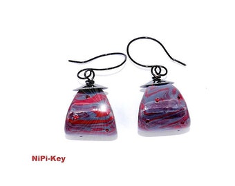Earrings wine red gray black Swarovski stones hanging earrings unique handmade LAESSIGERGLAMOUR made of polymer clay, polymer clay