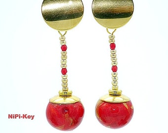 Stylische Ohrringe leuchtend rot gold SUPERKIRSCHEN aus Polymer Clay