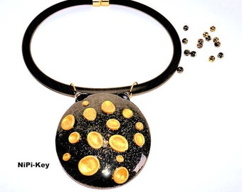 Kette elegante kurze Halskette glitzernd stylisch schwarz gold Handarbeit Unikat aus Polymer Clay, Fimo WIEBESTELLT