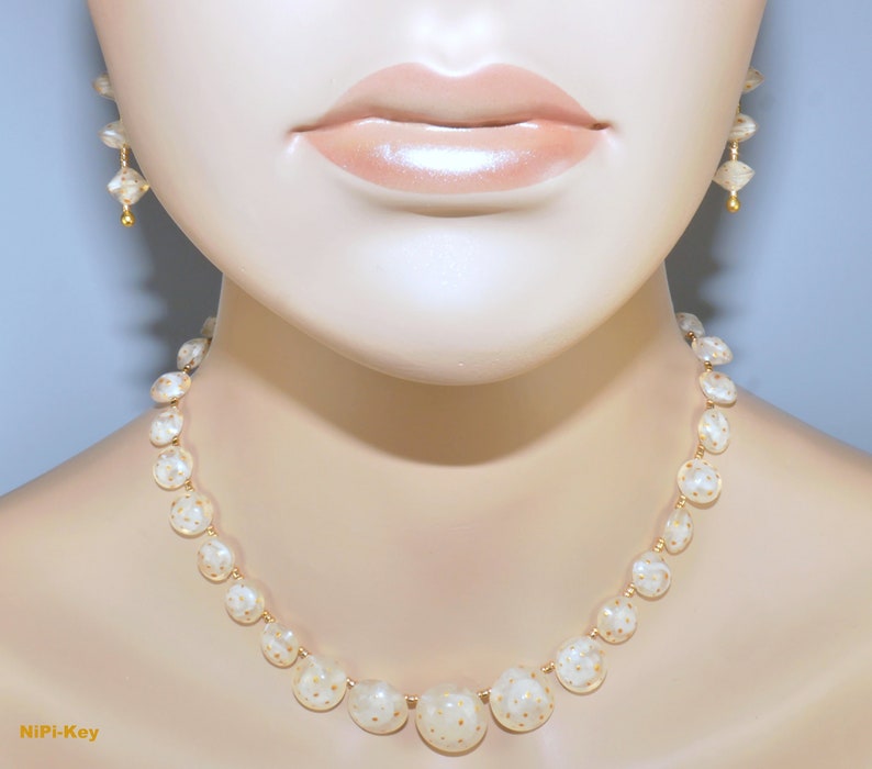 unique graceful set in white Jewelry set GOLDP\u00dcNKTCHEN enchanting hand-painted feather-light transparent gold handmade high-quality shimmering