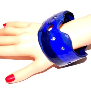 Large slip-on bangle with set Swarovski crystals, BLUE MIX made of polymer clay