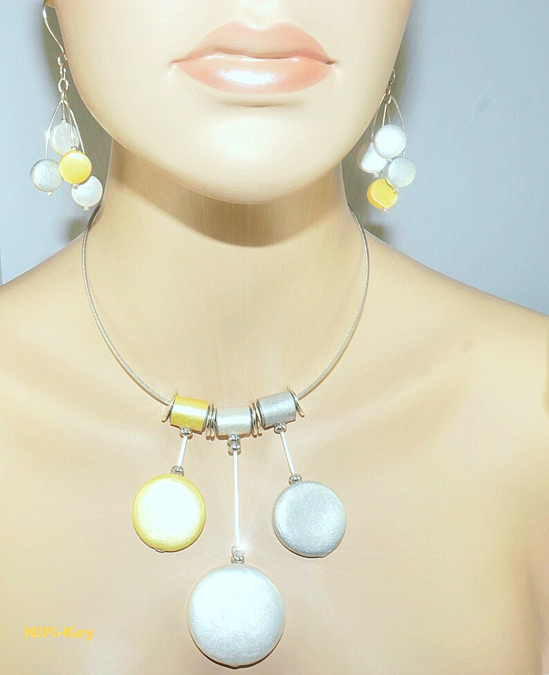 Chain short choker gold platinum silver bright colors great earrings set handmade unique FOR WOMAN made of polymer clay, polymer clay image 4