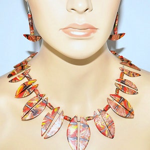 Necklace eye-catching short necklace earrings set colorful silver handmade unique MAYA made of polymer clay, Fimo