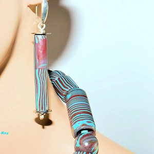 Chain elegant short necklace earrings set turquoise copper silver unique handmade TURKEYSTRIPES made of polymer clay, polymer clay image 3
