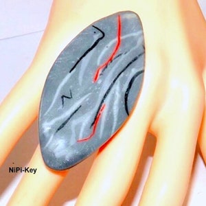 Polymer Clay ring GREY image 1