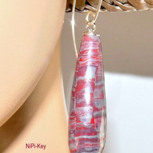 Earrings dark red silver iridescent long hanging earrings unique handmade ALLDAYS made of polymer clay, polymer clay image 4