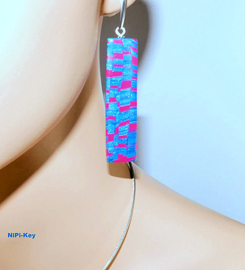 Kette zarte kurze Halskette Choker Halsreif Ohrstecker Set blau pink silber Unikat glitzernd Handarbeit GOODFEELING aus Polymer Clay, Fimo Bild 4