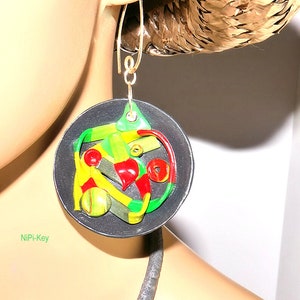 Chain short choker large colorful pendant colorful gray earrings set handmade unique LABYRINTH made of polymer clay, fimo image 3