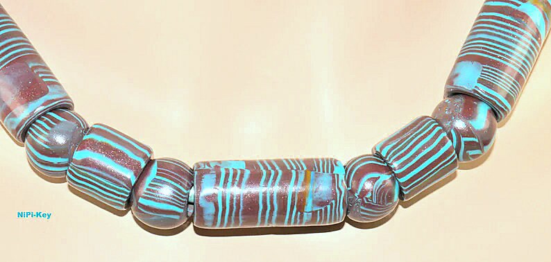 Chain elegant short necklace earrings set turquoise copper silver unique handmade TURKEYSTRIPES made of polymer clay, polymer clay image 4