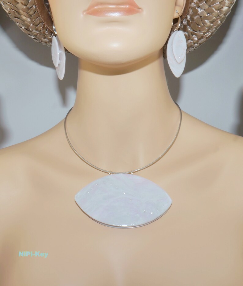 Necklace glittery short choker choker earrings in opal look with Swarovski stones without ring OPALINAS DREAM made of polymer clay, polymer clay image 4