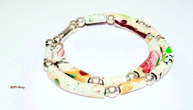 Bracelet colorful beige light MAGIC handmade unique polymer clay, polymer clay image 2