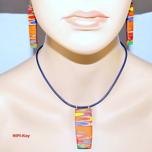 Necklace colorful silver short necklace earrings set handmade unique MANDARINA made of polymer clay, Fimo