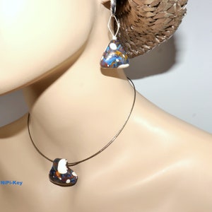 Necklace choker short colorful silver necklace earrings set handmade unique FUERIMMER made of polymer clay, Fimo