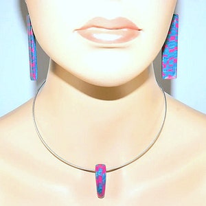 Kette zarte kurze Halskette Choker Halsreif Ohrstecker Set blau pink silber Unikat glitzernd Handarbeit GOODFEELING aus Polymer Clay, Fimo Bild 3