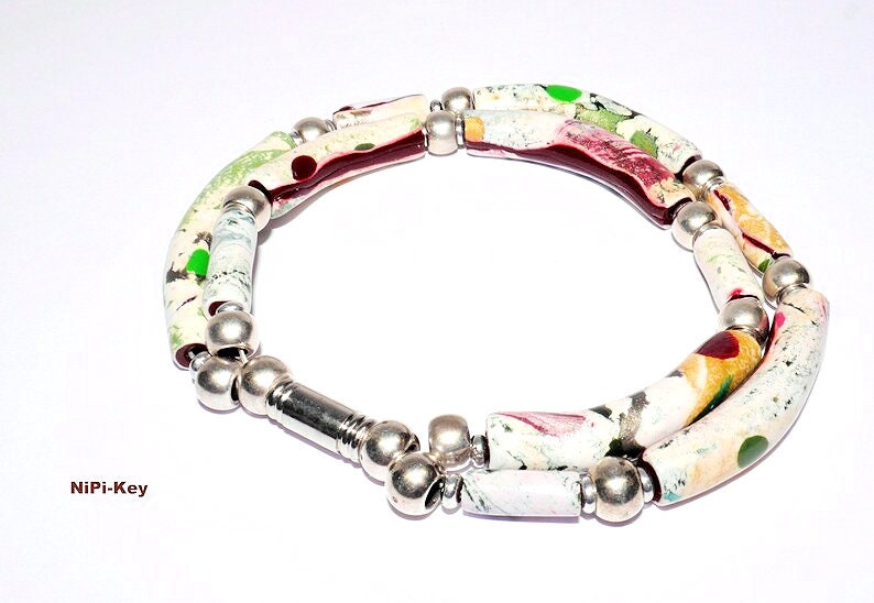 Bracelet colorful beige light MAGIC handmade unique polymer clay, polymer clay image 4