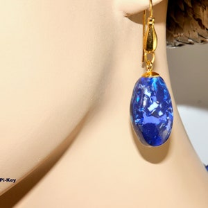 Halskette kurz Ohrringe umwerfend gold blau schimmernde Collierkette glitzernden Goldpartikeln in Lapisoptik STERNENSTAUB Armband extra Bild 3
