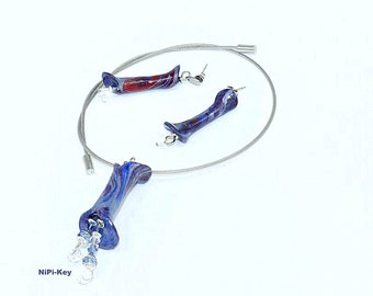 Halskette kurz glitzernd Anhänger blau bunt silber Ohrstecker Choker Set Swarovski Perlen -Anhänger SOGLITZERND Polymer Clay