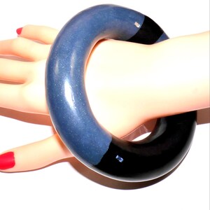 Large slip-on bangle, blue and black with Swarovski crystals, handmade, unique piece SKYLEADER2 made of polymer clay/Fimo