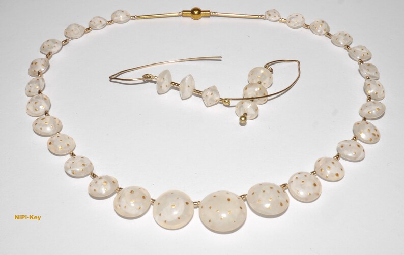 unique graceful set in white Jewelry set GOLDP\u00dcNKTCHEN enchanting hand-painted feather-light transparent gold handmade high-quality shimmering