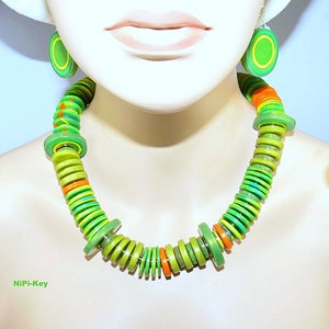 Necklace stylish short necklace statement necklace earrings green colorful silver set handmade unique GREENLOVE made of polymer clay, Fimo,