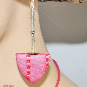 Kette leichte kurze Halskette Ohrringe lang Set pink silber schimmernd Handarbeit Unikat ROSENROT aus Polymer Clay, Fimo Bild 3