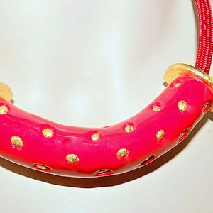 Halskette tolle kurze Collierkette Ohrringe rot gold glänzend Handarbeit Unikat GOODTIMES aus Polymer Clay, Fimo. Bild 3