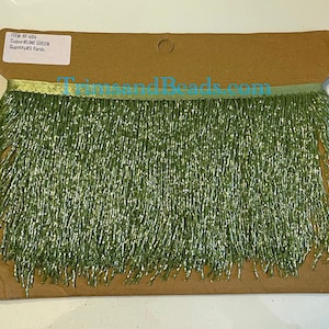 5 Yard Bolt-6.5&quot; LIME GREEN Glass BUGLE Bead Beaded Fringe Lamp Costume Trim