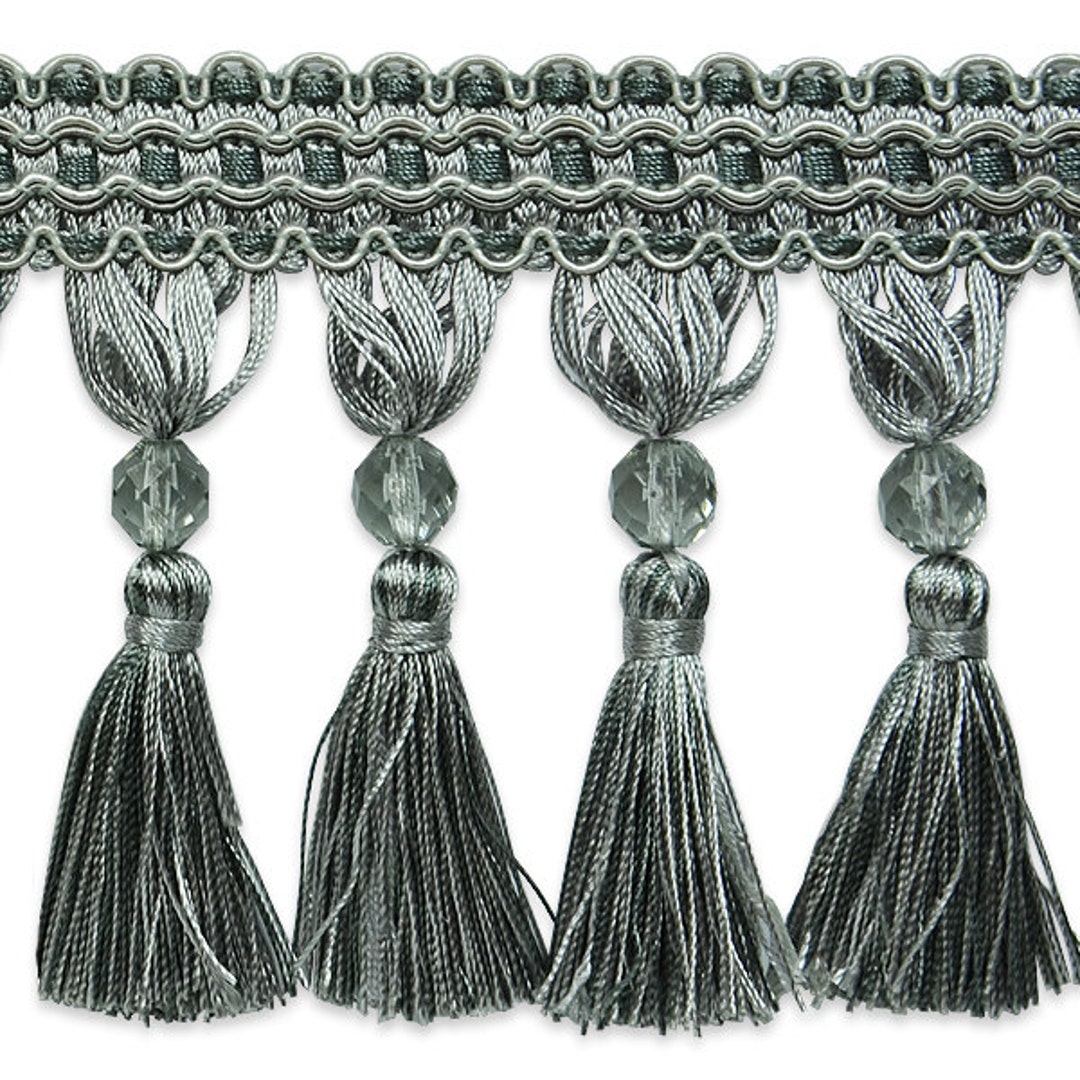 By the Yard4 Gray Mix Beaded Tassel Fringe Trim Fabric Etsy