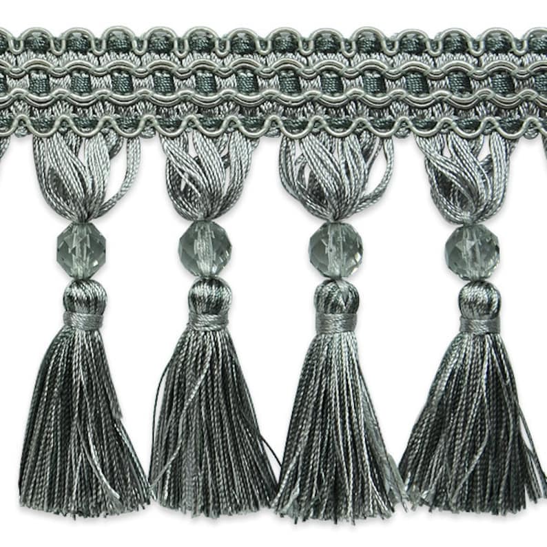By the Yard4 Gray Mix Beaded Tassel Fringe Trim Fabric Etsy