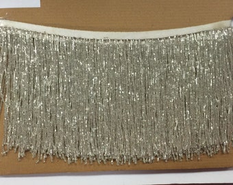 5 yard bolt-6.5/6&quot; Clear SILVER Glass BUGLE Bead Beaded Fringe Lamp Costume Trim