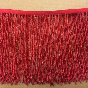 6/6.5" RED Glass SEED Bead Beaded Fringe  Lamp Costume Trim