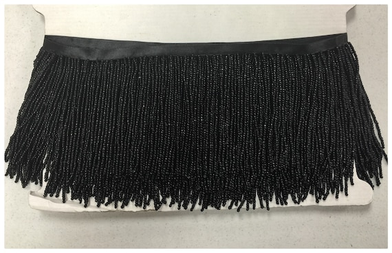 5 Yard Bolt 6.5/" Black Glass Seed Bead Beaded Fringe Lamp Lampshade Costume Trim