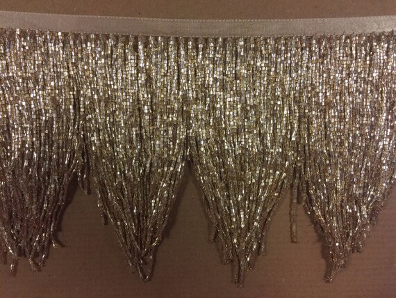 5 yard bolt 6.5 Silver Glass CHEVRON BUGLE Bead Beaded Fringe Lamp Costume Trim