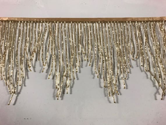 5 yard bolt 6.5 Silver Glass CHEVRON BUGLE Bead Beaded Fringe Lamp Costume Trim