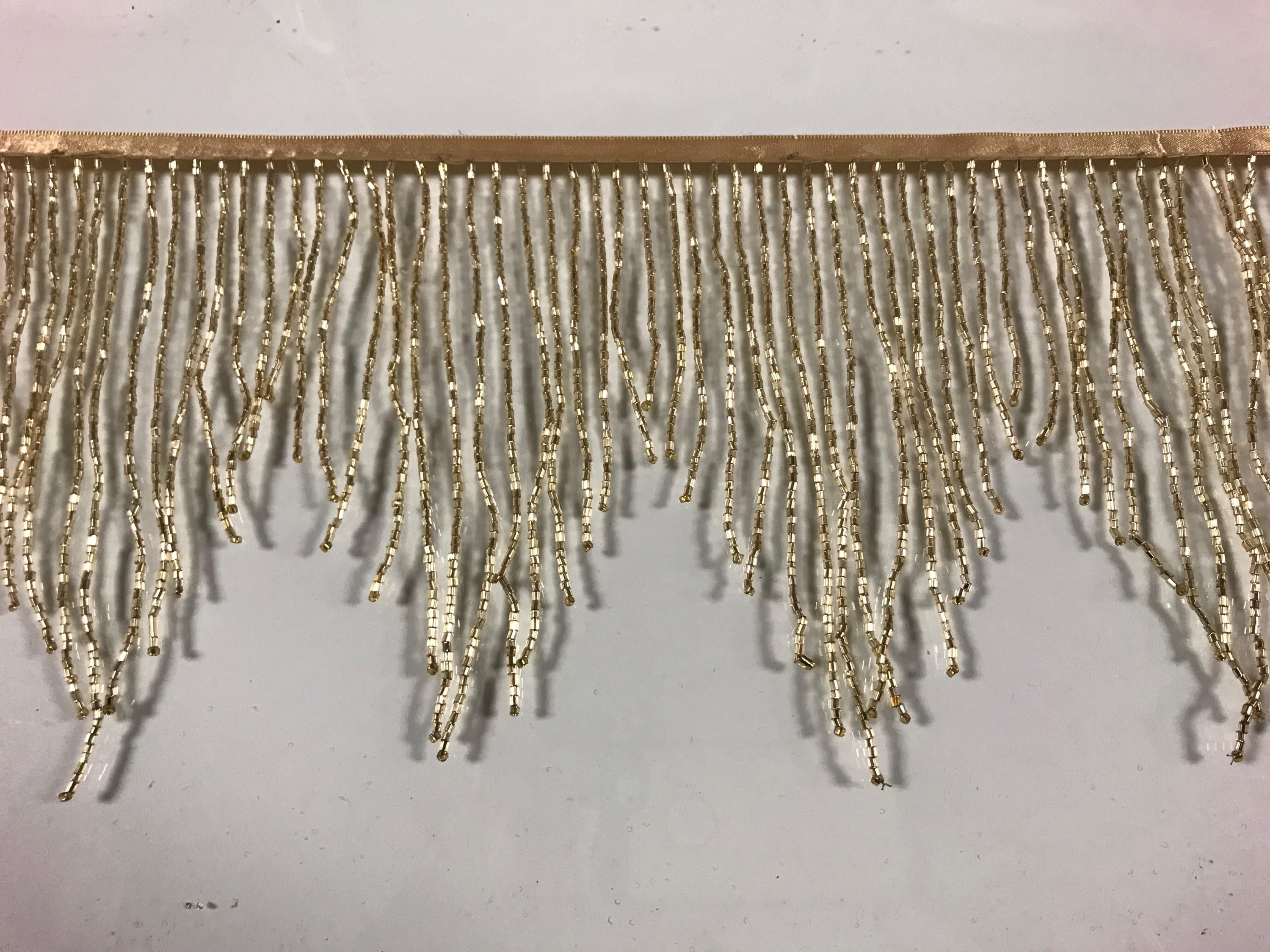 1 Yard 6.5" Red & Gold Glass Seed Bugle Beaded Fringe Chevron Lamp Costume Trim 1 Yard 6.5" Red & Gold Glass Seed Bugle Beaded Fringe Chevron Lamp Costume Trim