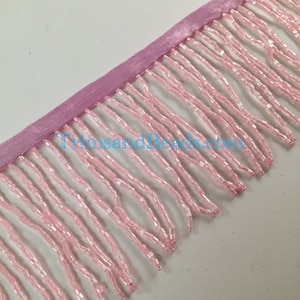 3/3.5&quot; LIGHT PINK Glass BUGLE Bead Beaded Fringe Lamp Costume Trim