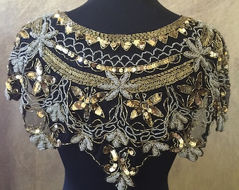 Vintage gold Glass Beaded Fringe & Sequin Shrug