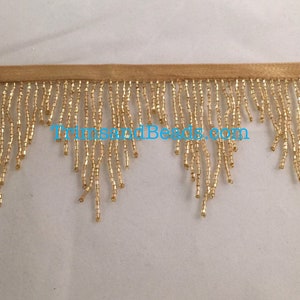 3" GOLD Glass CHEVRON Bugle Bead Beaded Fringe Lamp Costume Trim
